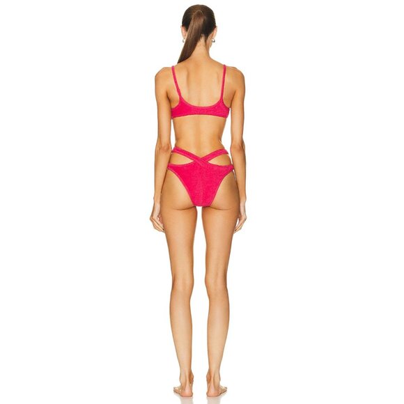 THE ATTICO Terry Cloth One Piece Swimsuit in Watermelon Pink - Picture 3 of 3